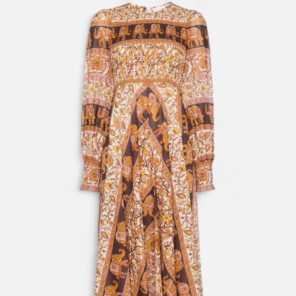 Zimmermann Brown and Cream Elephant-Print Maxi Dress